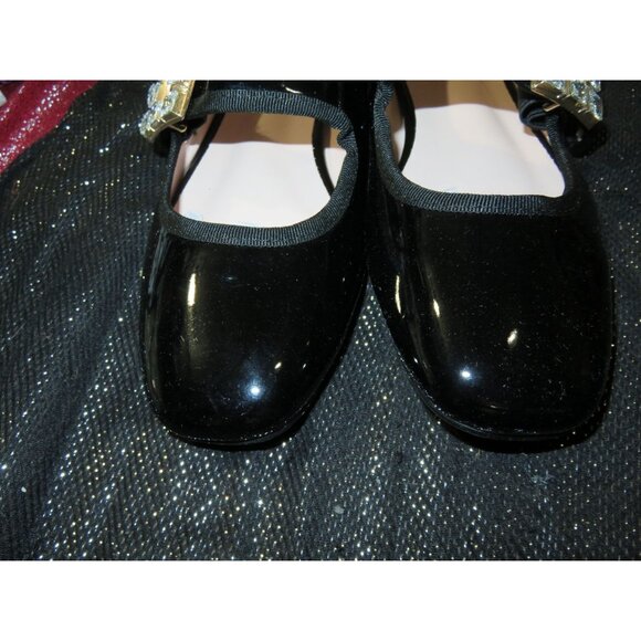MARY JANE BLACK PATENT RHINESTONE EMBELLISHED BUCKLE LOLITA LOAFERS FLATS SZ 7 - Picture 3 of 10